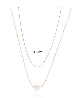 Trendy Baroque Pearl Layered Necklace for Women - Gold Stainless Steel Chain Pendant Choker