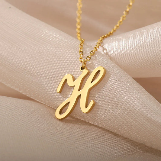 14K Gold Plated Initial Letter Charm Necklace for Women - Personalized Monogram Pendant A-Z