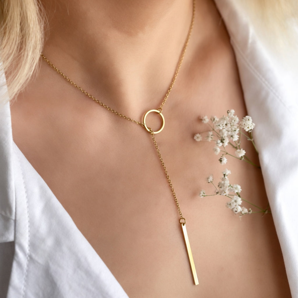 Gold Plated Layered Pendant Necklace Set for Women - Geometric Crystal Pendant Choker, Classic Vintage Style Jewelry