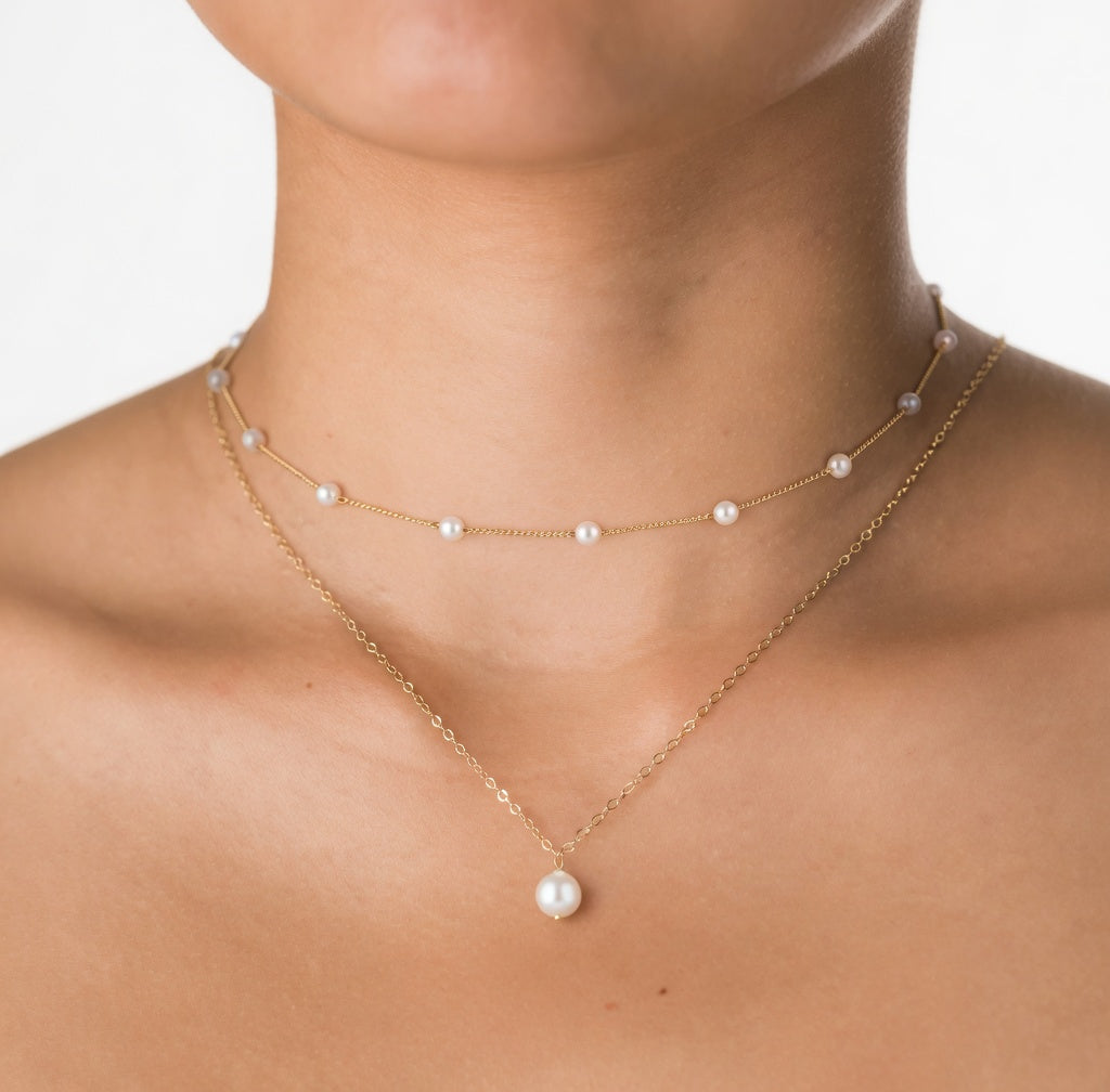 Gold Plated Layered Baroque Pearl Necklace for Women - Trendy Multi Strand Pearl Choker Jewelry Gift