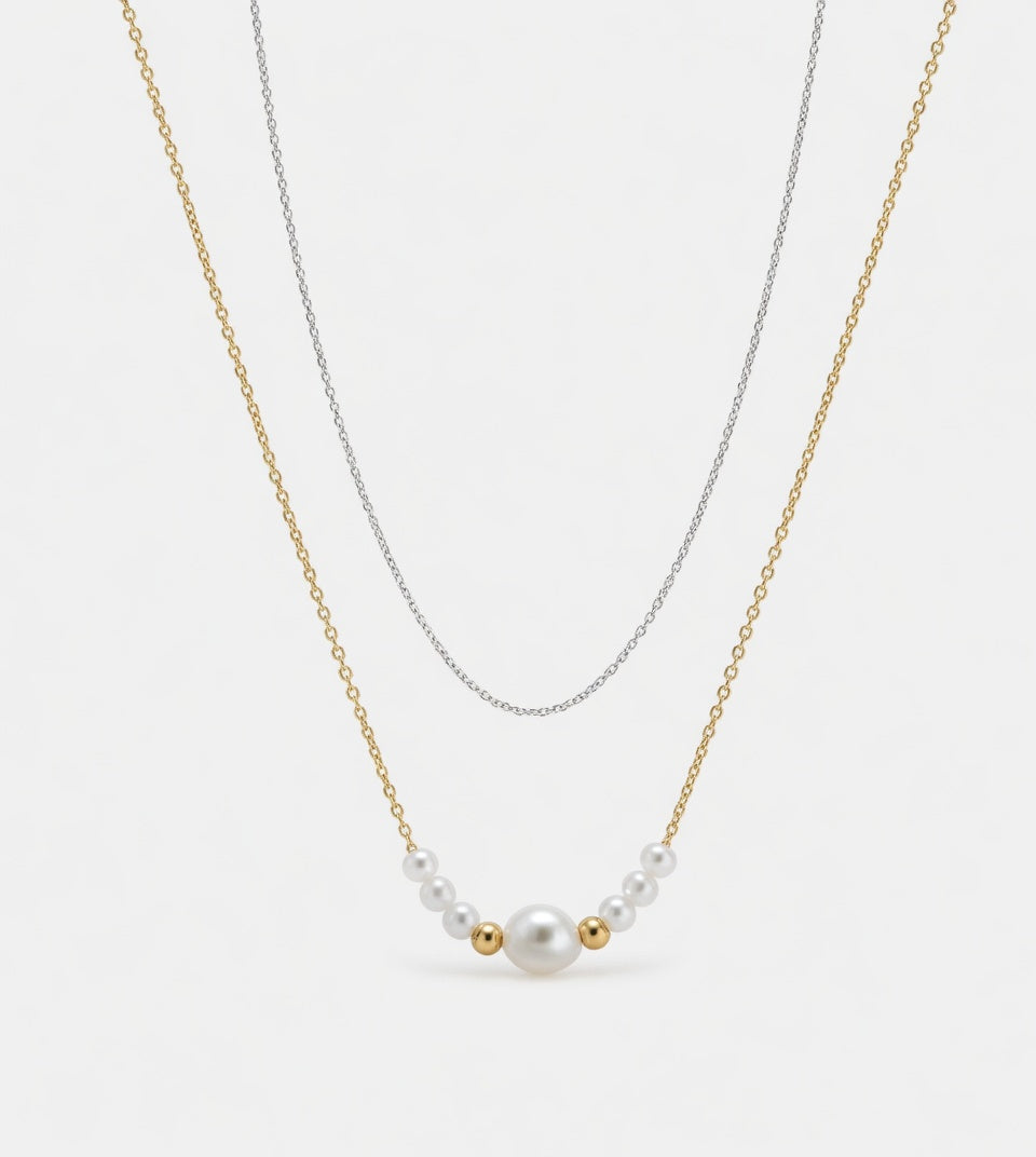 Trendy Baroque Pearl Layered Necklace for Women - Gold Stainless Steel Chain Pendant Choker