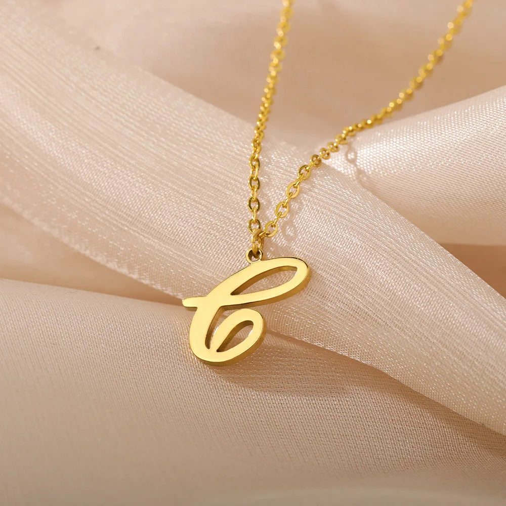 14K Gold Plated Initial Letter Charm Necklace for Women - Personalized Monogram Pendant A-Z