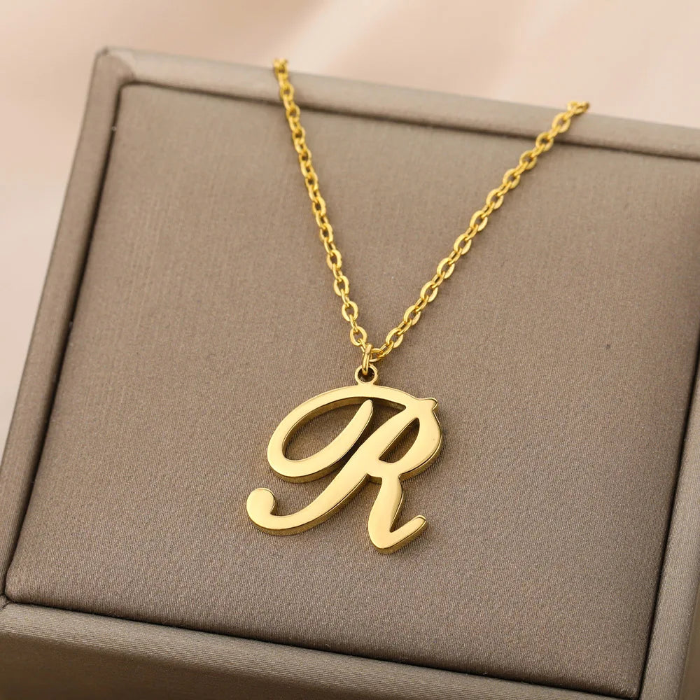 14K Gold Plated Initial Letter Charm Necklace for Women - Personalized Monogram Pendant A-Z