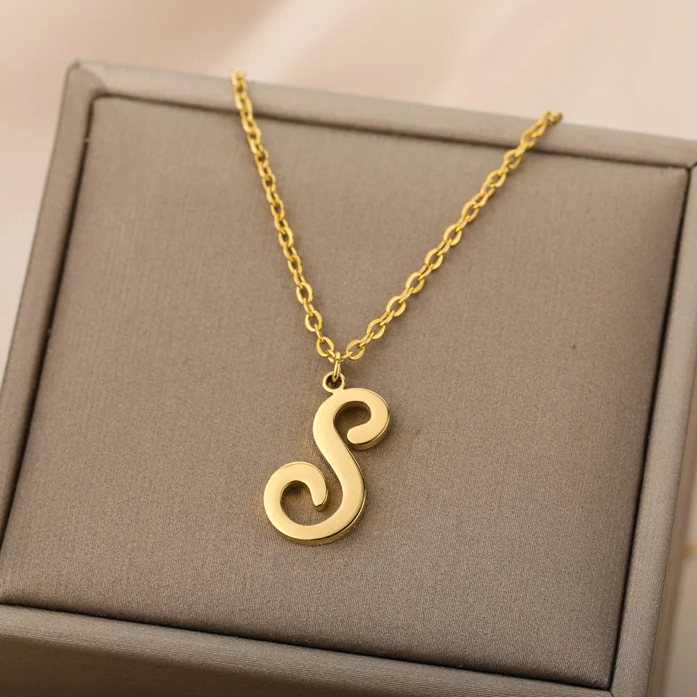 14K Gold Plated Initial Letter Charm Necklace for Women - Personalized Monogram Pendant A-Z