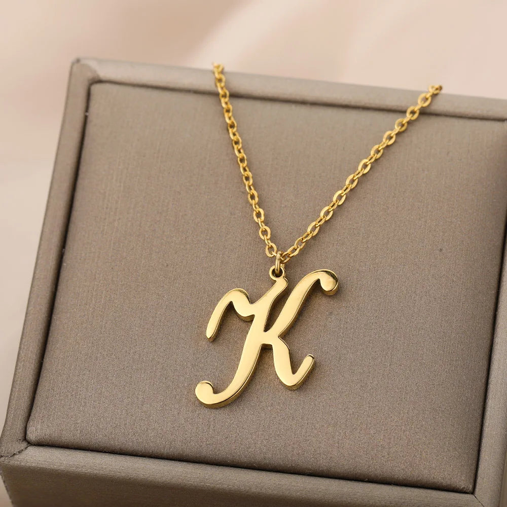 14K Gold Plated Initial Letter Charm Necklace for Women - Personalized Monogram Pendant A-Z