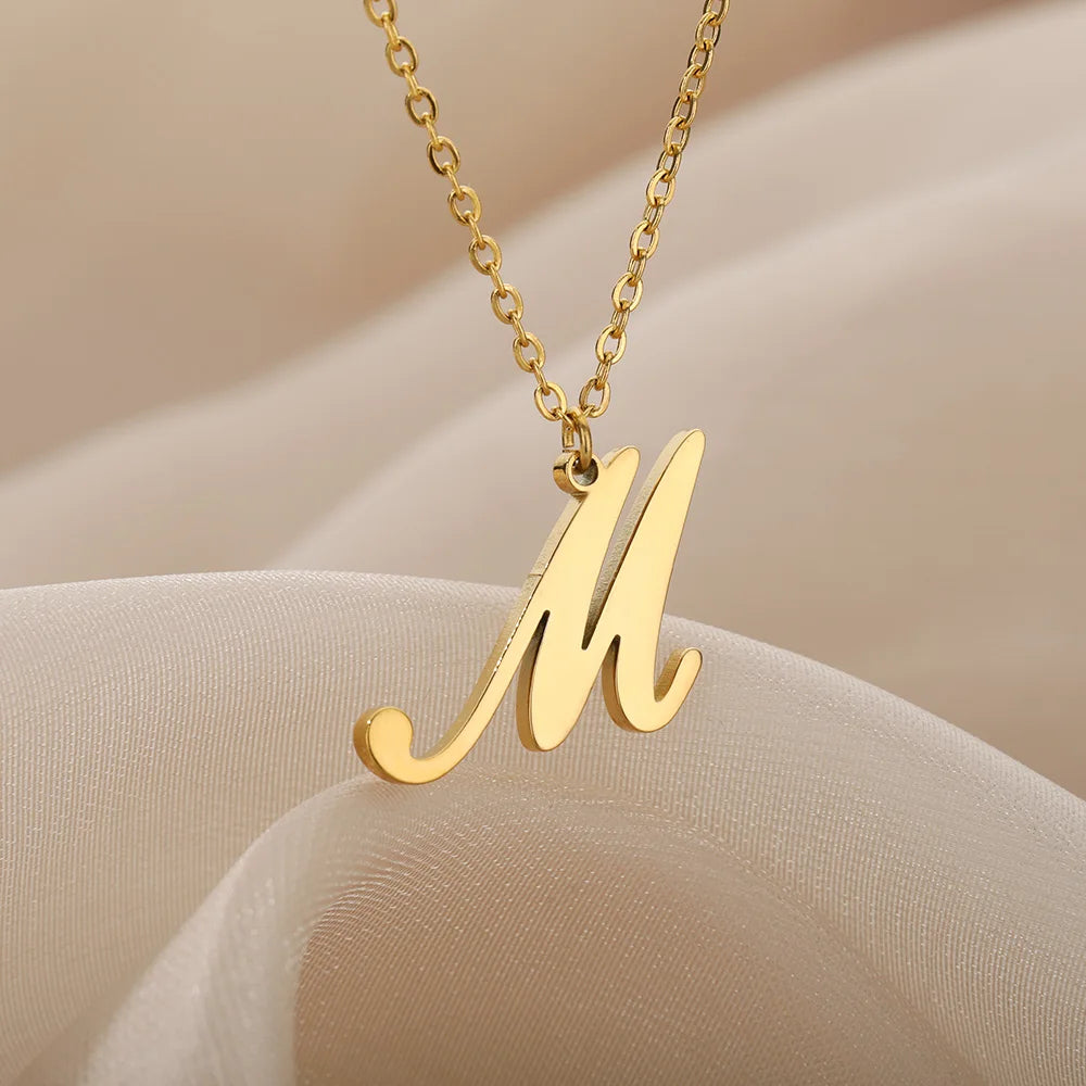 14K Gold Plated Initial Letter Charm Necklace for Women - Personalized Monogram Pendant A-Z