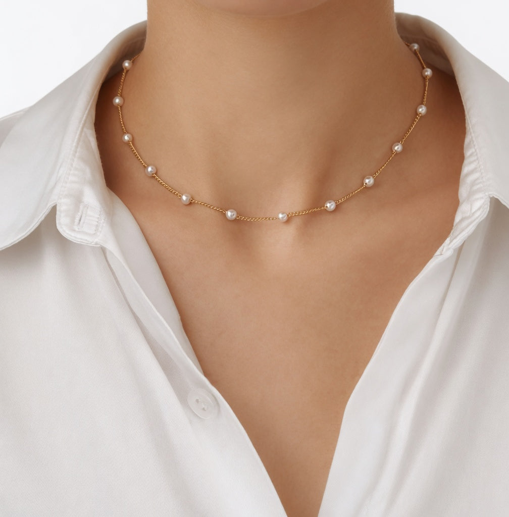 Gold Plated Layered Baroque Pearl Necklace for Women - Trendy Multi Strand Pearl Choker Jewelry Gift