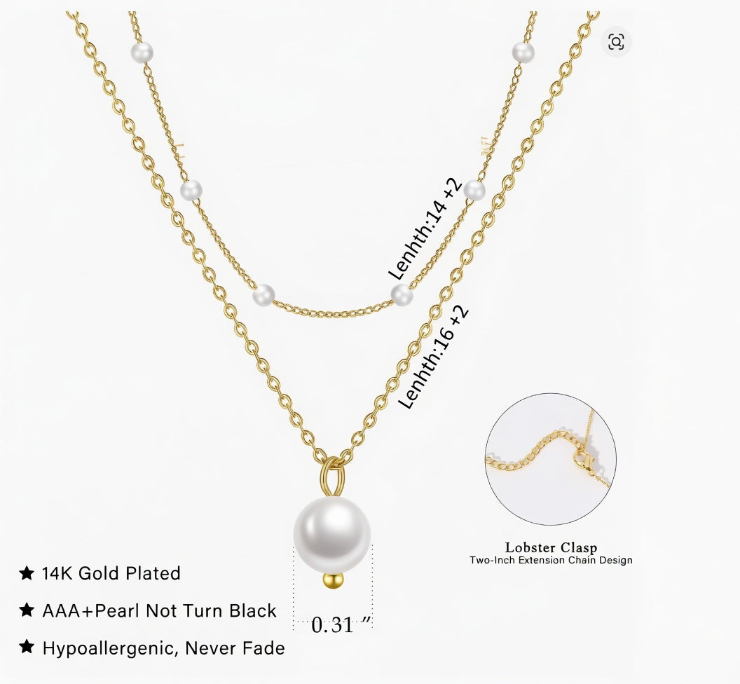 Gold Plated Layered Baroque Pearl Necklace for Women - Trendy Multi Strand Pearl Choker Jewelry Gift