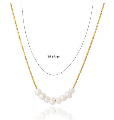 Trendy Baroque Pearl Layered Necklace for Women - Gold Stainless Steel Chain Pendant Choker