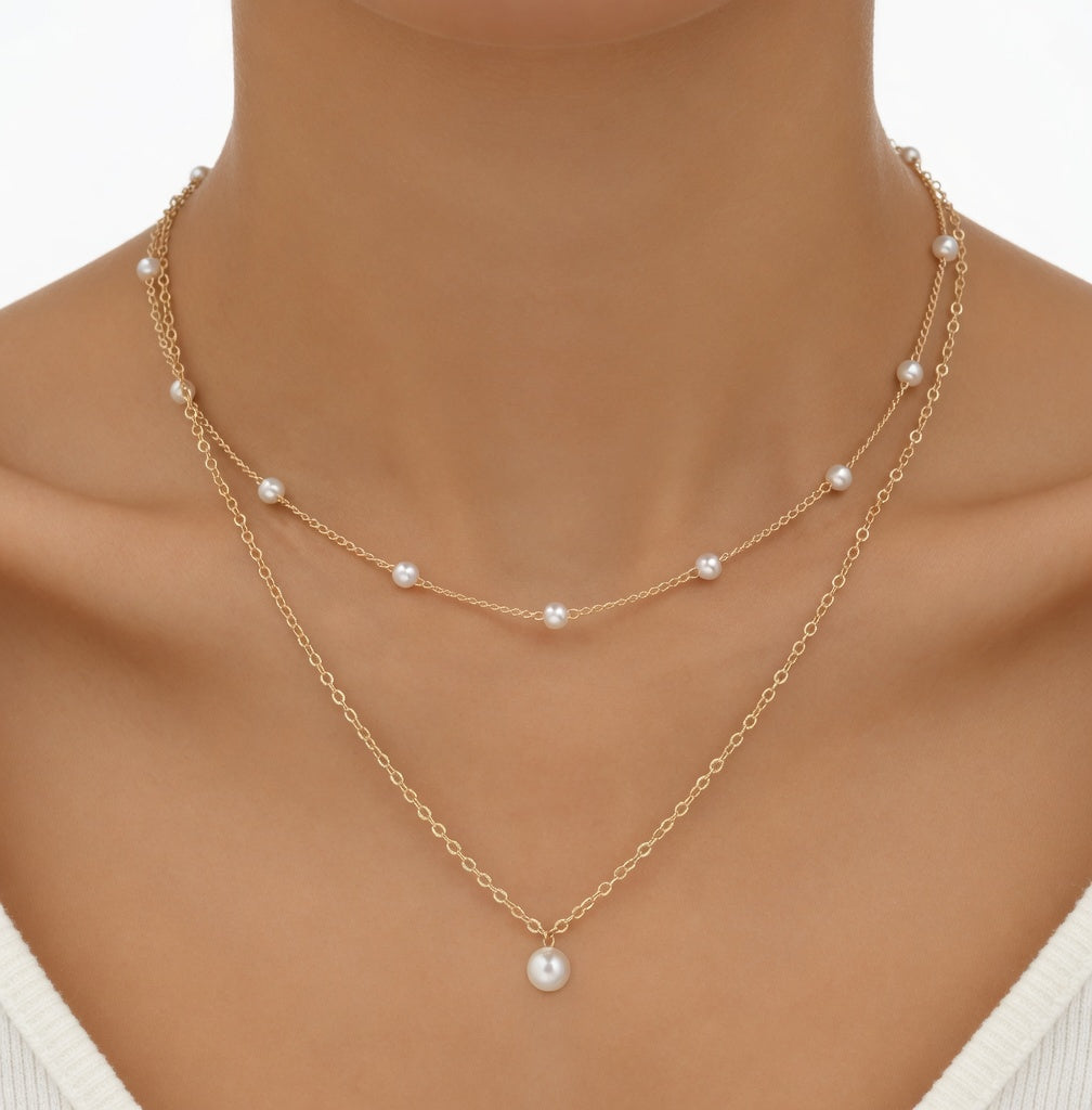 Gold Plated Layered Baroque Pearl Necklace for Women - Trendy Multi Strand Pearl Choker Jewelry Gift