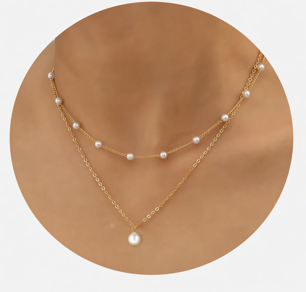 Gold Plated Layered Baroque Pearl Necklace for Women - Trendy Multi Strand Pearl Choker Jewelry Gift