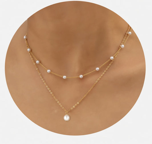 Gold Plated Layered Baroque Pearl Necklace for Women - Trendy Multi Strand Pearl Choker Jewelry Gift